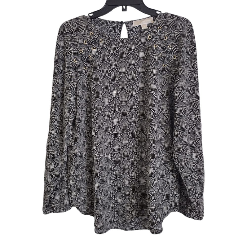Michael Michael Kors black & cream scallop print blouse size large